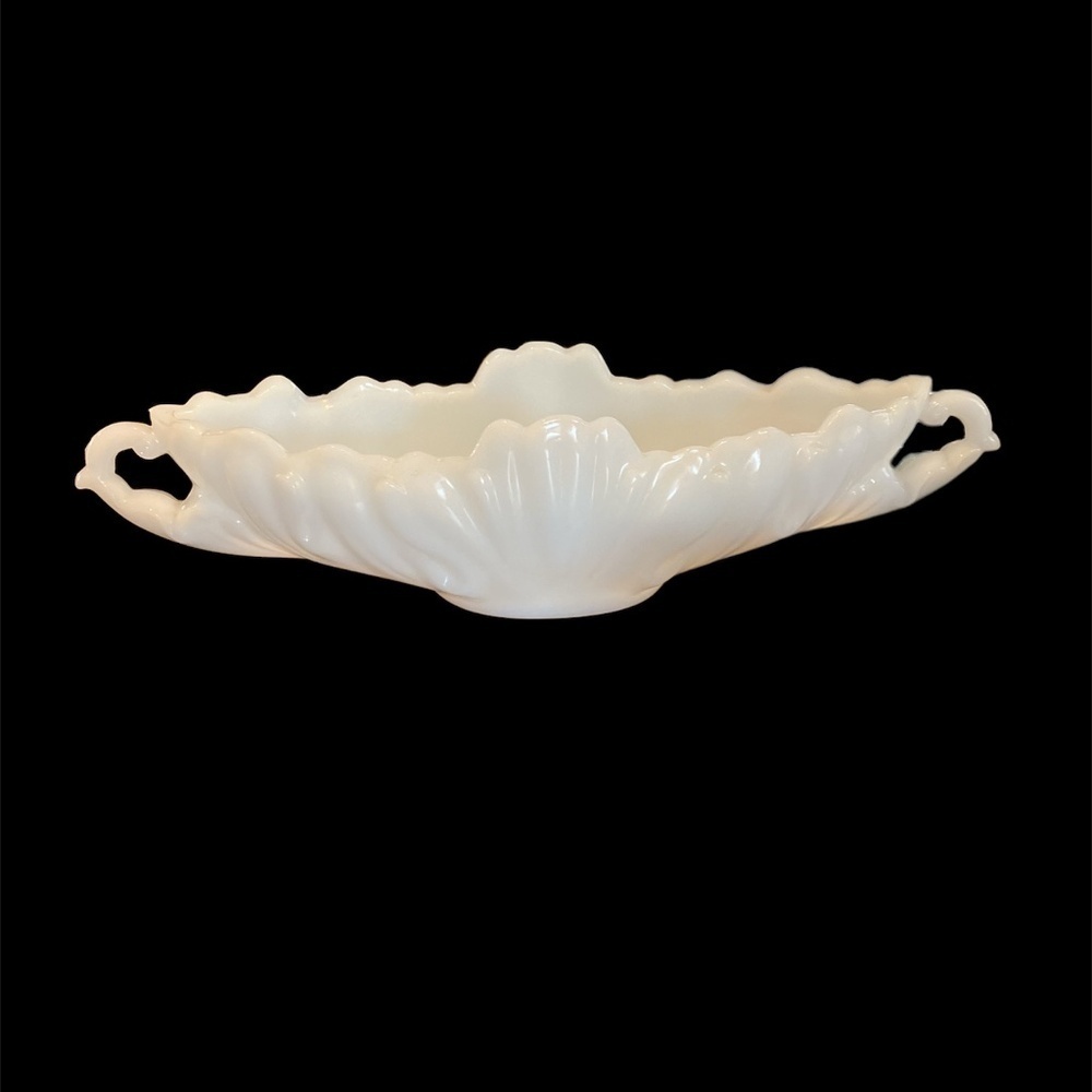 Vintage 1950's Jeanette White Milk Glass Gondola Fruit or Centerpiece Bowl 17.5"